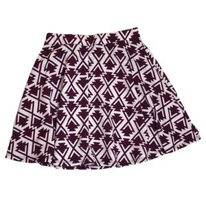 Empyre Geometric Print Skater Skirt Maroon/White Size Small